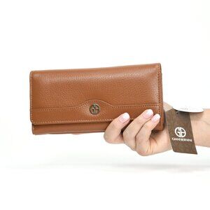 Giani Bernini Pebble Leather Receipt Wallet, Cognac/Silver